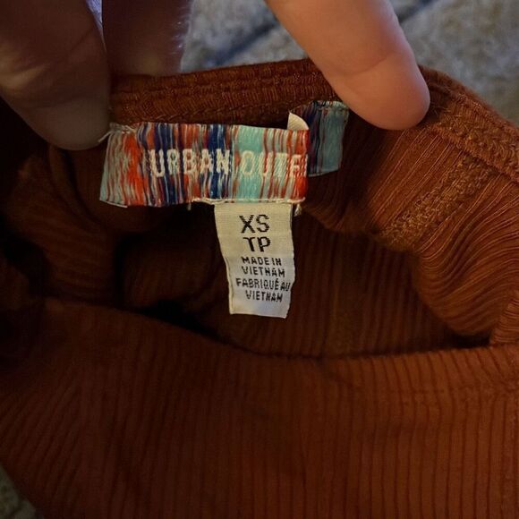 Urban Outfitters Orange Ribbed Square Neck Puff Sleeve Crop Top XS - Picture 3 of 4